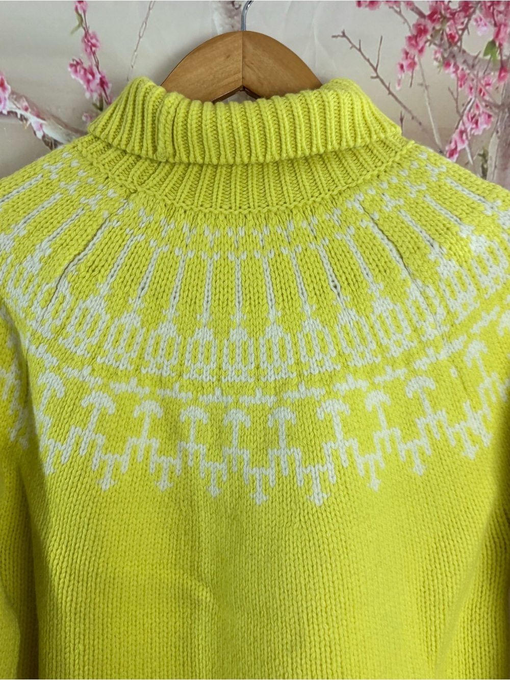 NEW Tory Burch Merino Wool Lime Fair Isle Turtleneck Sweater - Picture 6 of 10